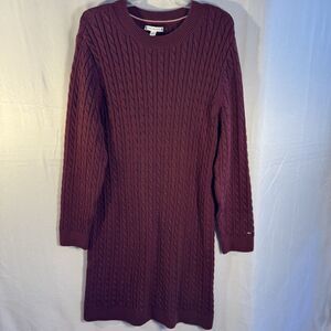 Tommy Hilfiger Cable Knit Sweater Dress Burgundy Long Sleeve Women’s Size XL